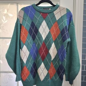 Preswick & Moore Men's Argyle Sweater - Green, Blue, Orange